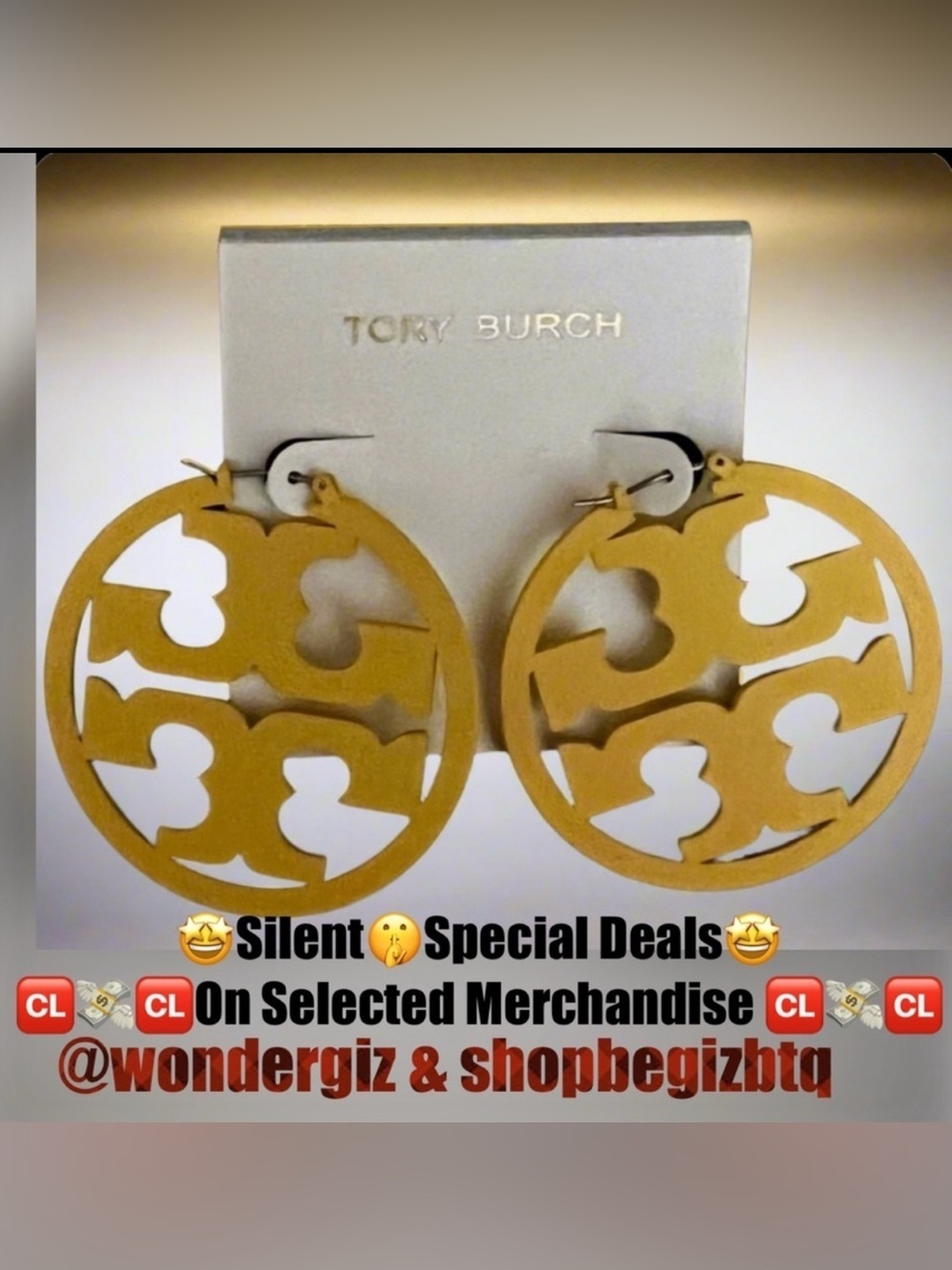 Tory Burch Authentic Yellow Double T Matte Painted Large Hoop Earrings